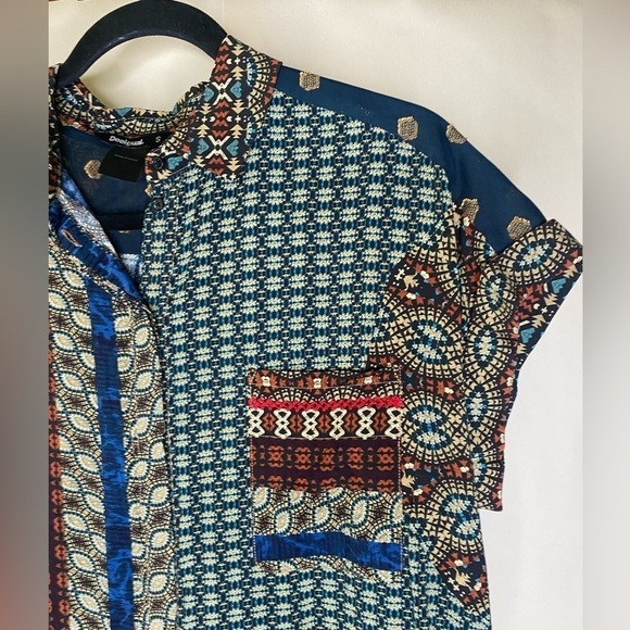 Desigual Azhar Mixed Pattern Short Sleeve Blouse Sz Sm - Picture 7 of 13